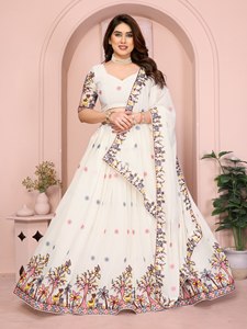 Ensemble Lehenga Choli en Georgette brodé noir et blanc foncé pour femmes avec dupatta, moderne, élégant, séchage rapide, pour mariage et soirée - Product Image 4