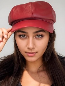 Women's Fashion Red Genuine Sheepskin <b>Beret</b> Octagonal Cap with Spring Autumn Windproof Features Comfortable Peaked Hat Accessory - Product Image 2