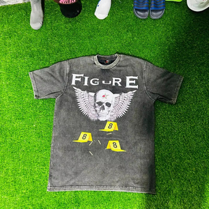 Men's Acid Wash Cotton <b>T</b>-<b>Shirt</b> with DTF Printing Front Logo Custom <b>Neck</b> Label Tansy Industry <b>Low</b> Prices - Product Image 1