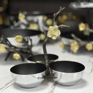 ชามอลูมิเนียมเคลือบทองลายดอกไม้ทำจากเงินเงางามหรูหราทำจากโลหะ - Product Image 6