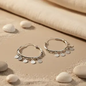 Boucles d'oreilles créoles en or 18 carats et argent 925 pour femmes, bijoux pendantes avec perle d'eau douce, émeraude, rubis, diamant, motif en forme de fleur - Product Image 3