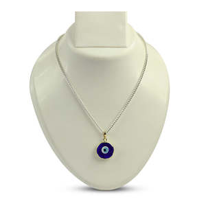 Collar de cadena de eslabones de acero inoxidable chapado en oro con colgante redondo de ojo turco azul de 20 mm - Product Image 5