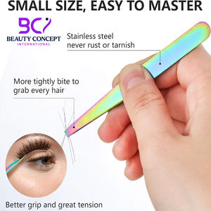 Pinzas multifuncionales para cejas de arcoíris de acero inoxidable, Punta inclinada, buena venta para uso personal en salones de belleza - Product Image 3