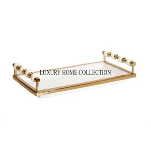 Luxurious decorative metal glass <b>mirror</b> <b>tray</b> <b>with</b> intricate patterns ideal for high end home office and event styling - Product Image 3