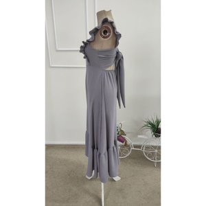 Robe midi Aerobin à bretelles et volants, col carré, dos noué, pour femme, 35993 - Gris - Product Image 6