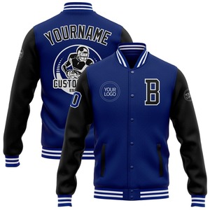 Custom Royal <b>Black</b>-White Bomber Full-Snap Varsity Letterman Two Tone Jacket <b>Windbreaker</b> Streetwear Vintage Men's Varsity Jacket - Product Image 1