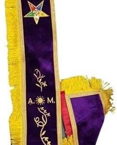 Echarpe Masónica OES A.M., Echarpe de la Orden de la Estrella de Oriente para Matrona Asociada, Terciopelo Morado con Flecos Dorados - Product Image 5