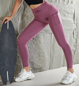 Leggings de yoga pour femmes à taille haute avec logo personnalisé, contrôle du ventre, taille élastique, extensible dans les quatre sens, respirant, séchage rapide, pantalon de sport - Product Image 5
