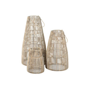 Linterna de mimbre naranja con mango Portavelas decorativo alto para uso en interiores y exteriores Acento de iluminación rústico elegante para jardín - Product Image 5