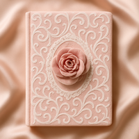Carnet en velours rose LABON A5, journal à couverture rigide romantique à fleurs roses avec fleur 3D pour cadeau de mariage et journal personnel