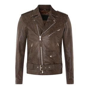 Chaqueta de Cuero Blanca Estilo Moto, Ajustada, para Hombre, con Cierre, Bolsillos con Cremallera, Cintura con Cinturón, Ecológica, Personalizable, ODM (Liso) - Product Image 6