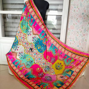 Nuevo elegante bordado hecho a mano espejo trabajo paquistaní seda Dupattas bohemio bordado a mano colorido Dupattas para ropa de mujer - Product Image 1