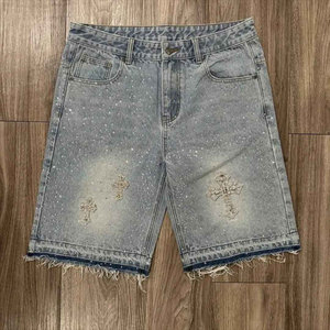 Ropa de calle personalizada para hombre, 100% algodón informal sólido, secado rápido, barro sucio, lavado ácido, pantalones vaqueros desgastados, pantalones cortos holgados - Product Image 6