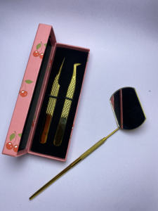 Juego de pinzas de extensión de pestañas recubiertas de oro Pinzas de volumen y aislamiento de precisión con empuñadura de diamante Herramientas de pestañas profesionales - Product Image 2