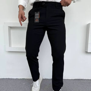Pantalones de Hombre Azul Marino, Corte Regular, Elásticos, Talla Grande, Casuales, Elegantes, para Oficina, Cintura Elástica, Cierre de Cremallera, Rectos, de Algodón, Estilo Hip Hop - Product Image 1