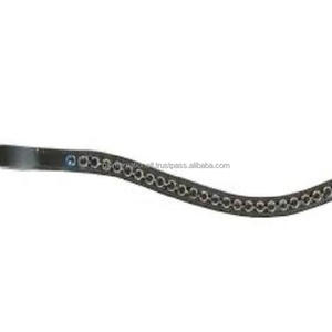 Top Quality Black Empty Channel Leather Horse Brow Band Inlaid Black Round <b>Crystals</b> Diamante Mega Bling Full <b>Stitched</b> Brow Band - Product Image 3