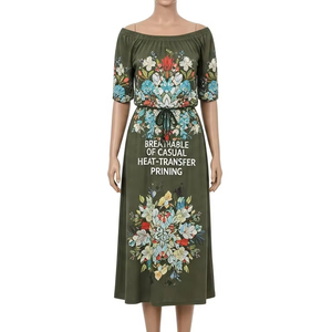 Vestido informal transpirable con hombros descubiertos, mezcla de LICRA de poliéster, estampado de calor ligero y suave, moda de verano cómoda para mujer - Product Image 5
