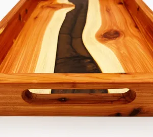 Bandejas de madera modernas con acabado de resina perfectas para servir bebidas y aperitivos con un toque elegante disponible para exportación mundial - Product Image 3