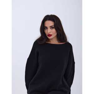 43221 Pull ample en tricot noir à dos en V, style décontracté - Product Image 2