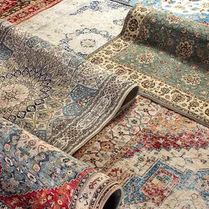Foldable Indoor Floor Low-Pile Carpet Stain Resistant Non-Slip Backing Washable Rug Bohemian Floral Area Rug