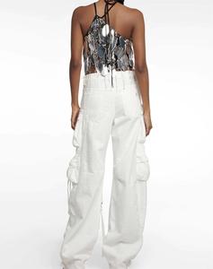 Pantalones Cargo de Mezclilla para Mujer, Estilo Jogger Holgado con Múltiples Bolsillos, Decoración de Botones, Ajuste Holgado, Ropa Urbana para Chicas - Product Image 3