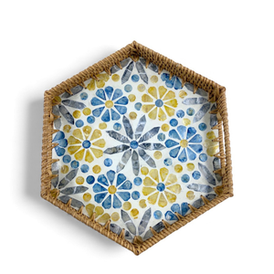 Bandeja Bohemia de Ratán con Incrustaciones de Madreperla, Diseño Flexible, Borde Decorativo Hecho a Mano para Servir Comida y Decoración del Hogar - Product Image 4