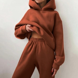 Survêtements d'automne et d'hiver en molleton pour femmes-Ensemble deux pièces-Sweatshirt à capuche-Sport Jogger - Product Image 1