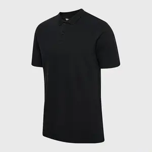 Polo uni pour homme, noir avec logo personnalisé, tenue décontractée d'extérieur, tissu en poly/coton piqué avec col tricoté