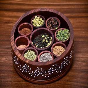 Handmade Wooden Spice Box with Multiple Compartments <b>for</b> <b>Organized</b> <b>Kitchen</b> Storage of Spices Herbs and Seasonings - Product Image 3