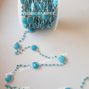 Turquoise Gemstone Chain 925 Sterling Silver Handmade Bezel Connector 3mm Taille Bijoux pour Fournitures Fabricant - Product Image 1