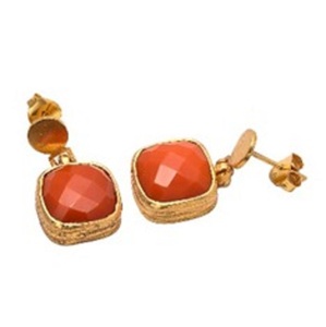 Pendientes con forma de cojín de plata de ley 925, Gema de Calcedonia naranja, novedad - Product Image 1