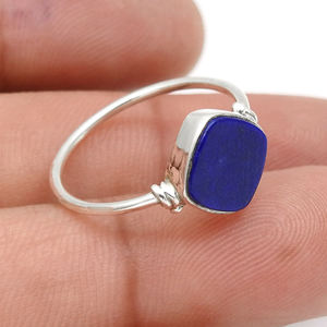 High Quality Wholesale Price 925 Sterling Silver Natural <b>Lapis</b> <b>Lazuli</b> Gemstone Cushion Shape <b>Ring</b> for Daily Wear Boho Jewelry - Product Image 4