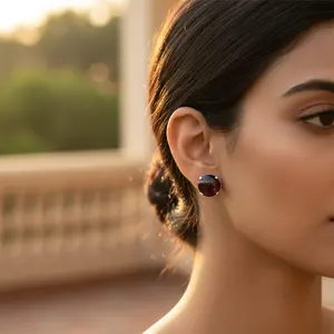 Boucles d'oreilles clous en zircon rond plaqué or et rhodium pour femmes, pour fiançailles, mariage, anniversaire et fête, style religieux - Product Image 2