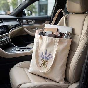 Bolsa de Mano Lavable Grande de Algodón de 300 GSM, Color Sólido con Bordado Lavender Grace, para Uso Diario, Apta para Todas las Temporadas - Product Image 4