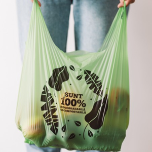 Vente directe d'usine sacs à provisions en plastique compostables écologiques sac de transport de t-shirt de gilet de gousset latéral coloré personnalisé - Product Image 4