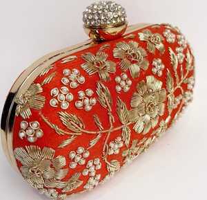 Red Zardozi Handwork <b>Clutch</b> Embroidered <b>Clutch</b> for <b>Wedding</b> - Product Image 3