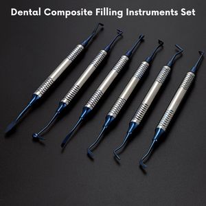 6 pezzi strumenti di riempimento composito dentale Set Kit di riparazione in acciaio inox per <span class=keywords><strong>procedure</strong></span> dentali, strumenti chirurgici dentali