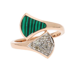 Bague de créateur élégante en or rose plaqué rhodium 14 carats avec incrustation de malachite à rayures en grappe de diamants naturels bijoux de déclaration classiques - Product Image 2
