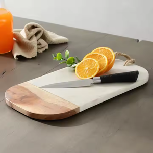 Planche à découper de première classe à la main en bois de marbre incrustation de bois de bambou planche à découper en marbre blanc au prix de gros blocs à découper - Product Image 4