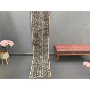 Alfombra de 1.7x9.1 pies, Alfombra Turca Vintage, Alfombra de Lana Azul - Product Image 1