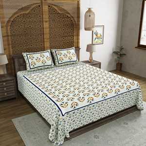 <b>King</b> <b>Size</b> Pure Cotton Hand Block Print Bedsheet Design 36-Disposable Fitted Bed Sheet for Hospital Use Queen Twin Available - Product Image 6