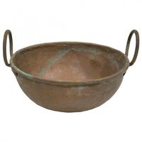 Wok traditionnel indien en métal Kadahi avec poignée en métal, fond en fonte, écologique, pour servir les aliments à la maison