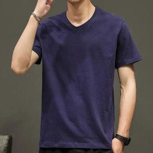 T-shirt à col en V pour homme en coton de haute qualité 2025, hauts de loisirs à manches courtes élastiques en blanc et gris, chemises de base - Product Image 4