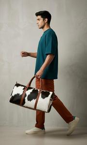 Sac de voyage en cuir de vachette avec poignées en cuir et fermeture éclair, style week-end - Product Image 3