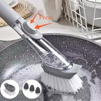 Brosse à Vaisselle Automatique Distributrice de Savon avec Manche Long, Éponge de Nettoyage, pour Cuisine et Lavage de Vaisselle