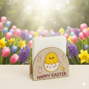 Servilletero de Lentejuelas Bordadas con Diseño de Pollito Adulto, Motivo de Huevo de Pascua, Accesorio de Mesa Festivo de Primera Calidad, Estilo Primaveral - Product Image 1