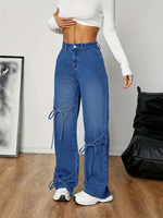 Jeans Évasés Extensibles, Respirants et Amples pour Femmes, Style Européen Américain, Taille Moyenne avec Détails Micro-Dentelle et Logo, Vente Transfrontalière d'Été
