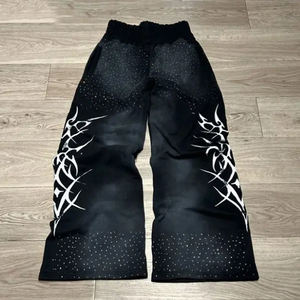 Street Wear High Waist Rhinestone Acid Washed Printing Men Wear <b>Vintage</b> Sun Faded Plus Size Baggy Jogger Stacked Flare <b>Trousers</b> - Product Image 2