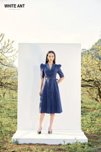 Vestido largo de diseño de lujo para mujer 100% algodón orgánico Rita funda bolso vestido marca de moda sostenible fabricante vietnamita - Product Image 2