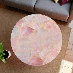 Table basse de luxe en pierre de quartz rose fabriqué à la main, pièce maîtresse de salon moderne unique faite à la main - Product Image 1